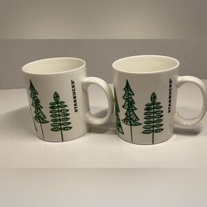 2 Starbucks Green Tree Design White Mug Set 2015 12 oz